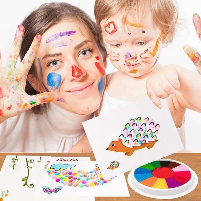 Washable Fingerpaint Kit Cute Cartoon Finger Painting Cards Non-Toxic Pigment for Kids Toddlers Children Creative Drawing Toys 6