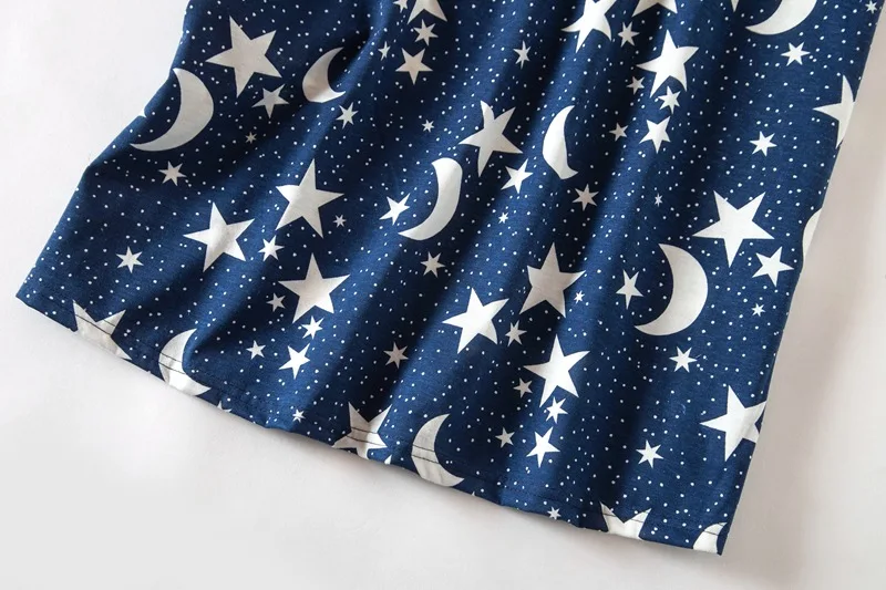Sexy Nightwear Women with Star Moon Pattern Cotton Loungewear Round Neck Laides Sleepwear Girl Pajamas Dress Nightgown Big Size