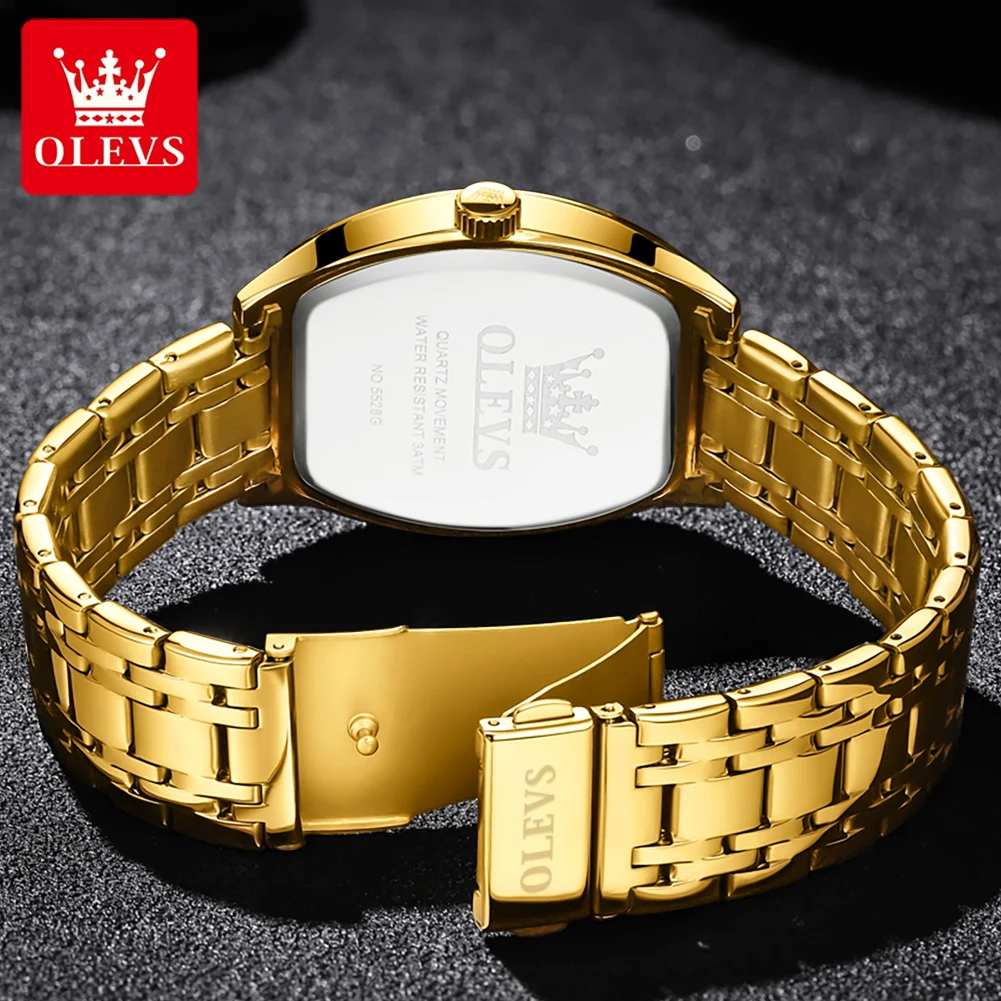 OLEVS Mens Watches Top Brand Luxury Gold Tonneau Dial Quartz Watch Men Stainless Steel Waterproof Wristwatches Relogio Masculino