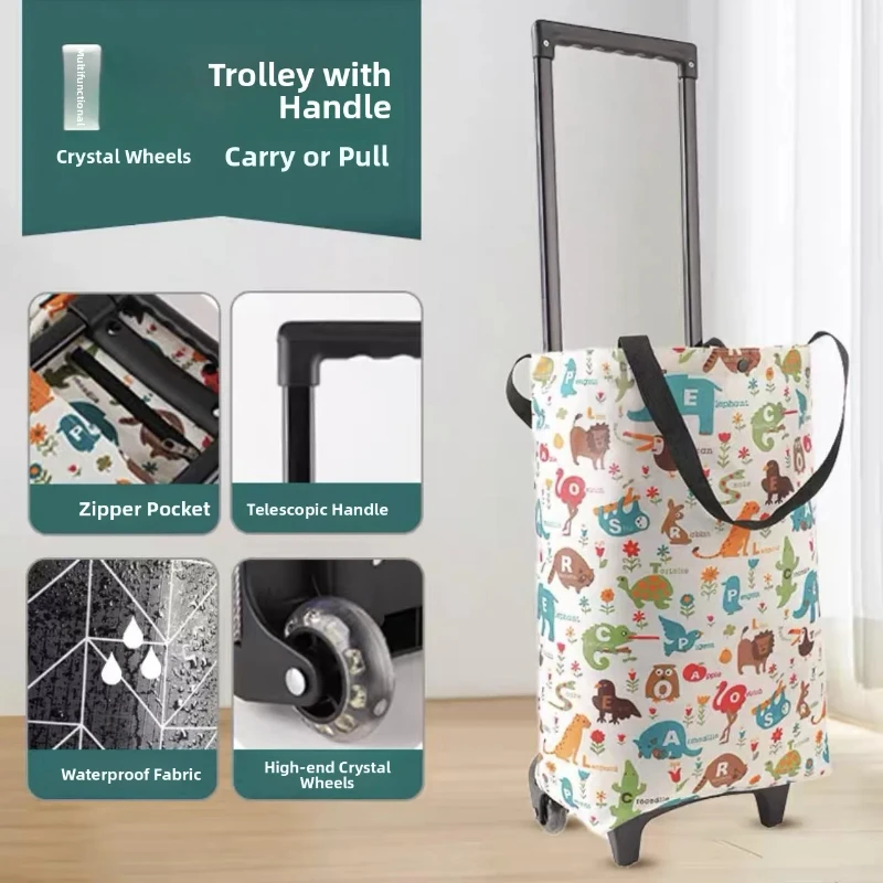 Foldable Oxford cloth shopping cart, large-capacity handheld premium bag – for outdoor, commercial, grocery & delivery.