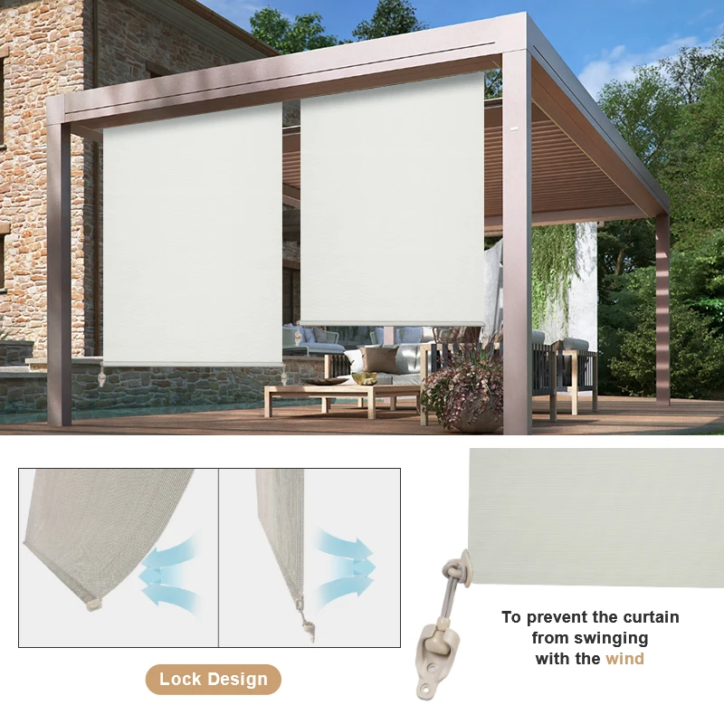 Custom Patio Roller Blind Cordless Hand Crank Outdoor Balcony Privacy