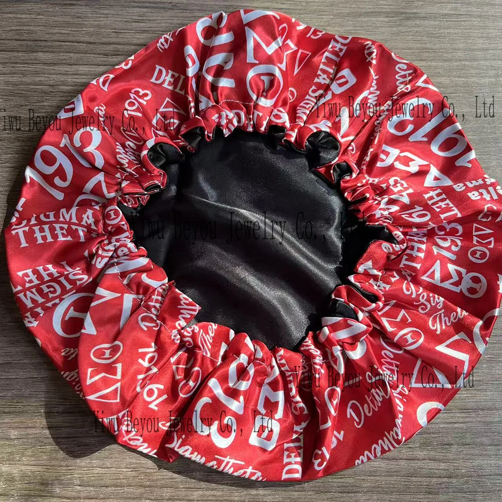 Greek alphabet sisters sorority red and white bath cap night cap 2