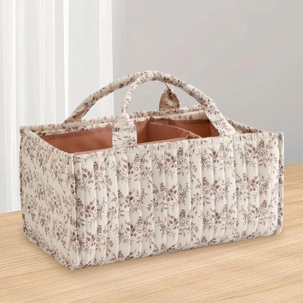 Organizer per Pannolini con Divisori, Cesto Portatile Trapuntato Floreale per la Cameretta, Regalo per Neonati Maschi e Femmine - immagine 2