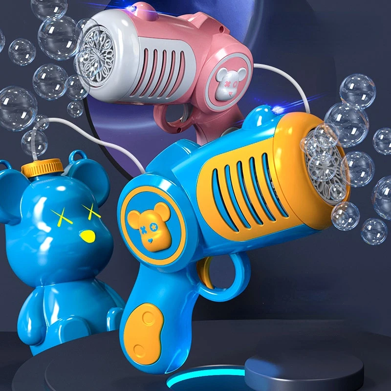 

10-hole Soap Bubble Machine Gun Violence Bear Hand-held Blower Electric Full-automatic Backpack Bubble Gun Toy Children's Gift