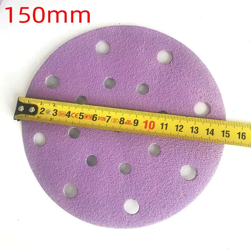 건식 반투명 종이 6인치 17홀 원형 150mm 플러시 패드 연마 진공청소기 자동차 모래 흘림 없음 100개