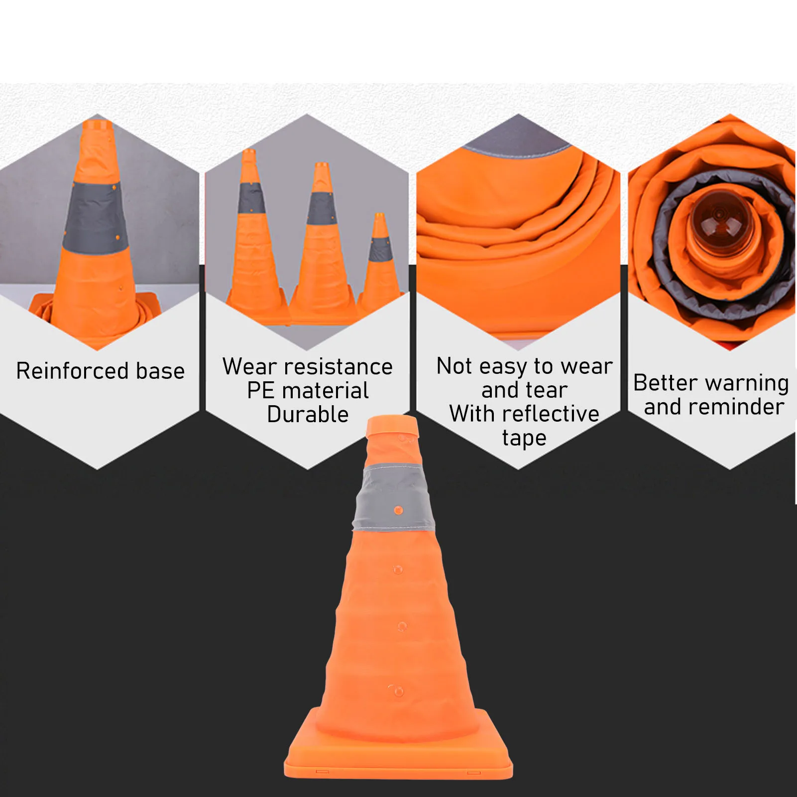 Delineator Post Cone Collapsible Traffic Safety Cones Reinforced Base Folding Reflective 30cm Height