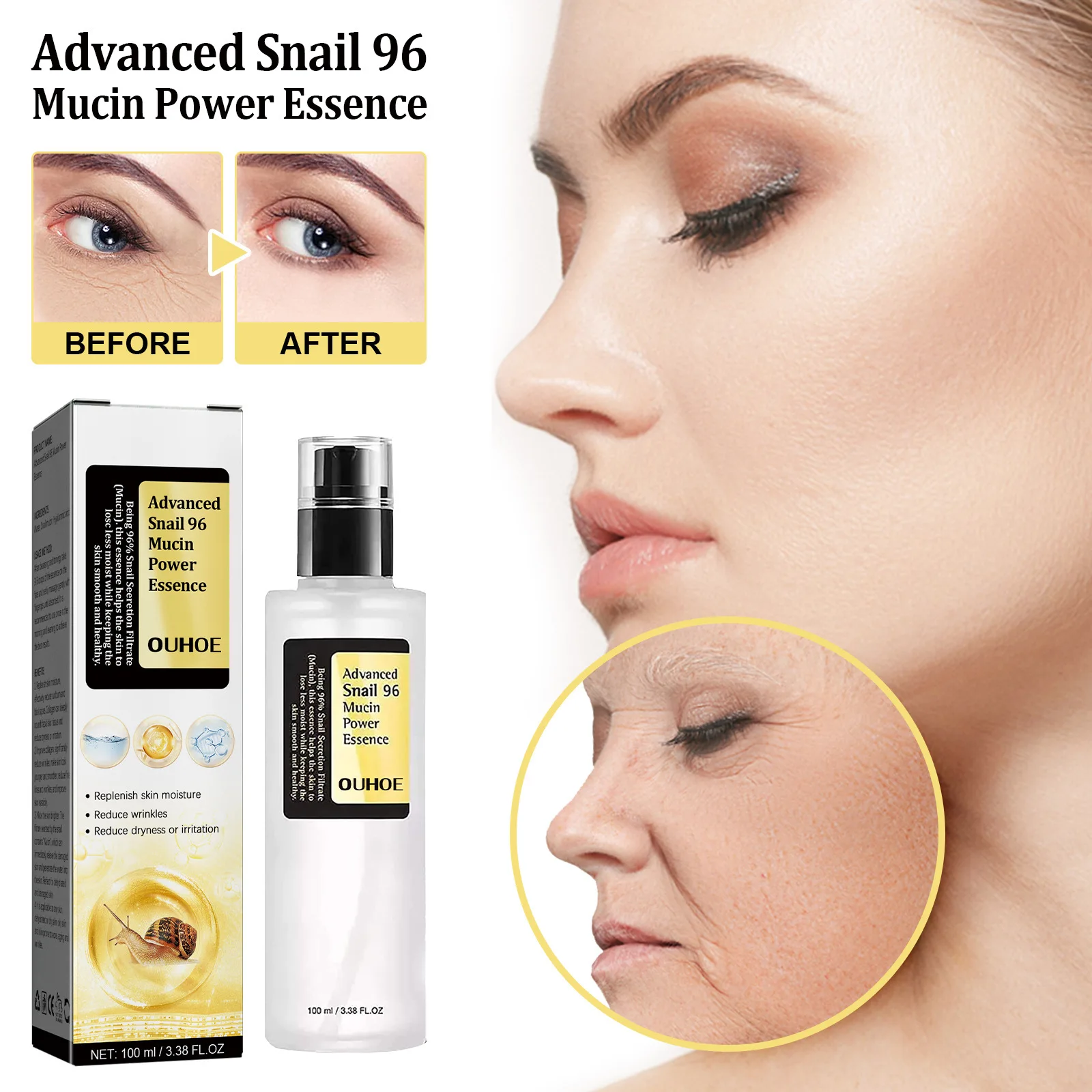 

Snail Mucin 96% Collagen Power Essence Hydrating Face Serum Skin Barrier Repair Fade Dark Spots and Blemishes Shrink Pores Acne