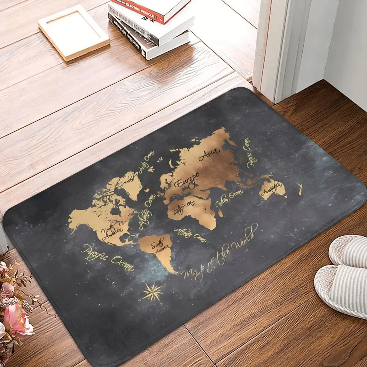 Mappa Del Mondo 147 Oro Nero Mappa Del Mondo Tappetino Da Bagno Tappeto Zerbino Per La Casa Decorazione Del Tappeto Del Soggiorno