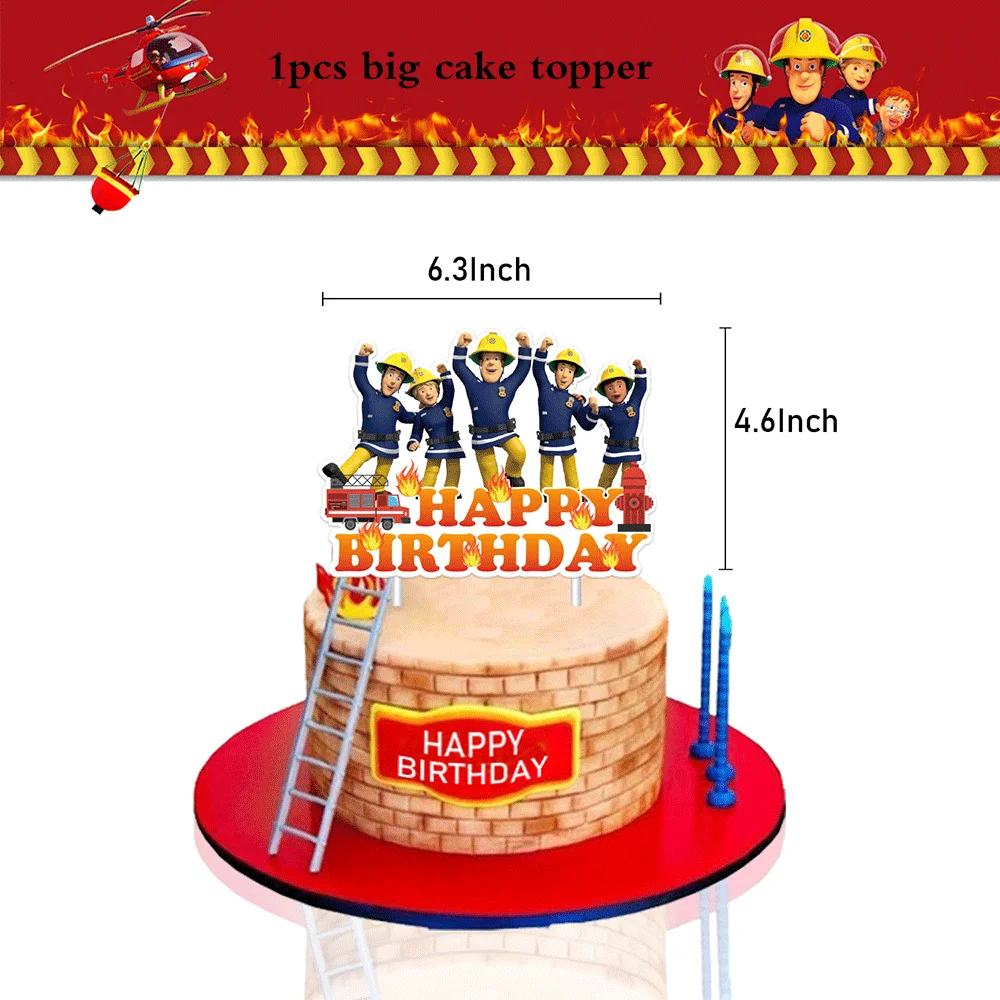 Feuerwehrmann Sam Luftballons Feuerwehrmann Party Tischdecke Geschirr Banner Kuchen Topper Kinder Feuerwehrauto Feuerwehrmann Sam Geburtstag Party Dekor – Detail 4
