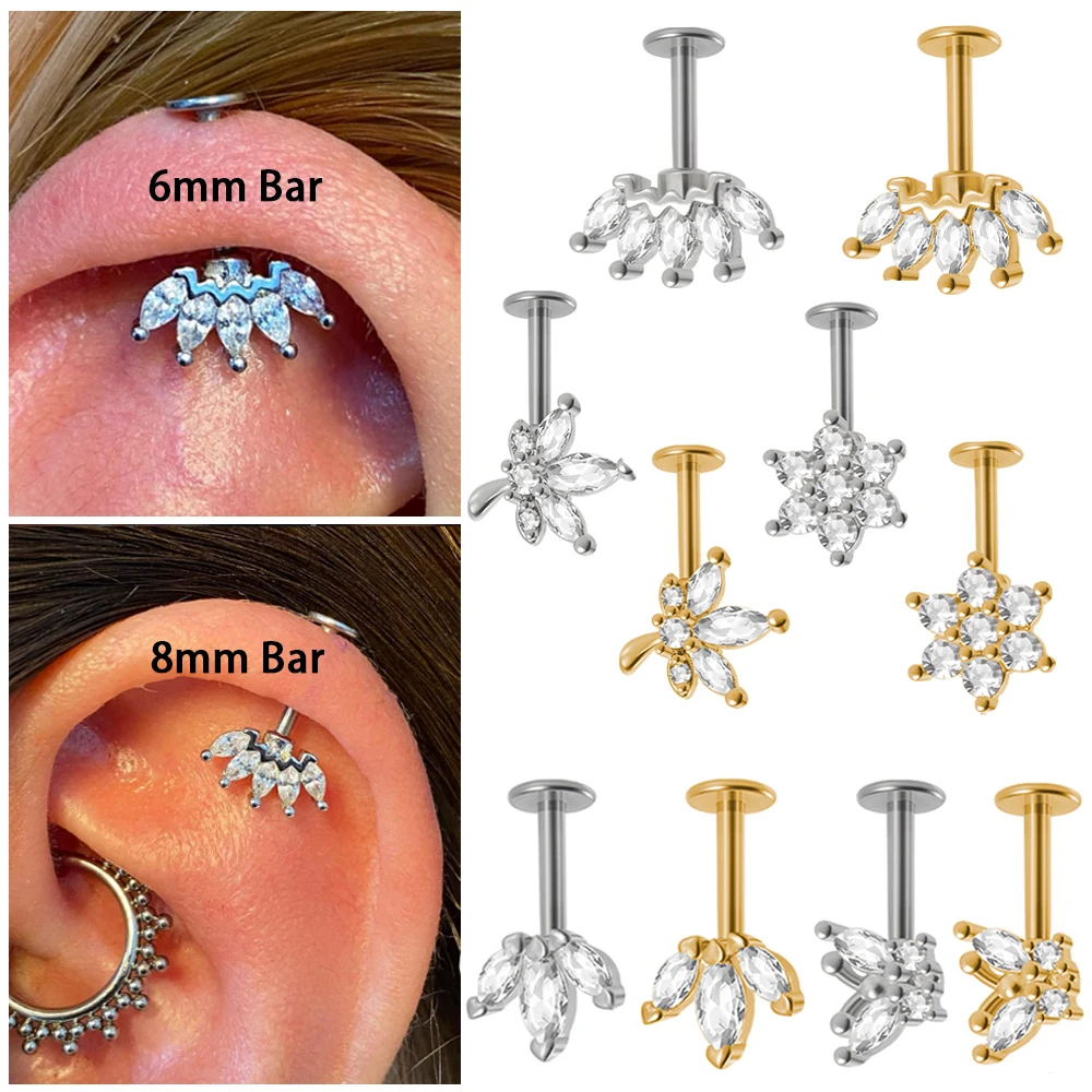 Adramata Set 24 Orecchini In Acciaio Chirurgico – Bottone, Tragus, Helix, Cartilagine – Forme Varie Con Zirconi - 2