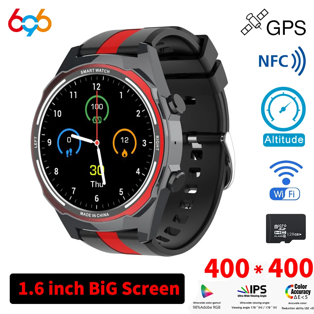 

1.6 Smart Watches Blue Tooth Call GPS NFC WIFI Smartwatch Men Women Sports 128 Local Music Play Sleep Heartrate Message Reminder