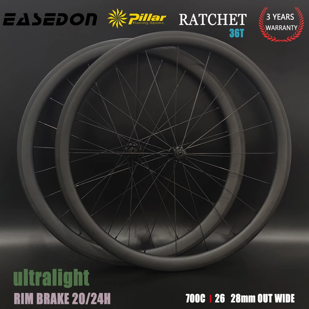EASEDON Carbon Wheel R180SL, Light Goldix V Brake Road Bike Ratchet Hub Rim Brake 36T 26 28mm Outer Wide 30 35 38 40 45 55 60mm Deep