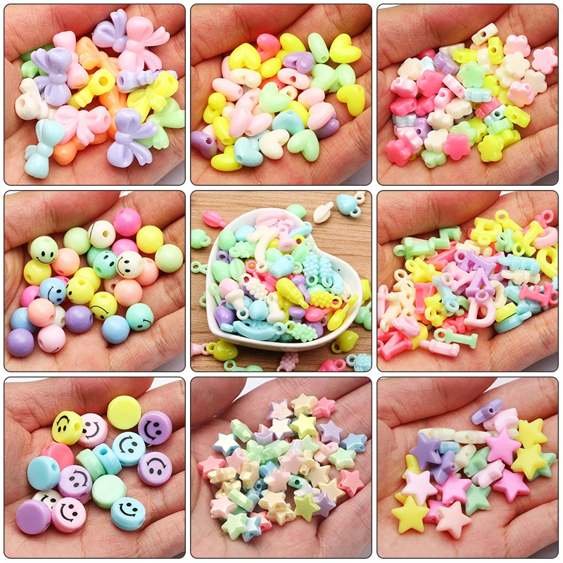 

Бижутерия «сделай сам», Мультяшные звезды, цветок, круглые шарики, форма фруктов, акриловые бусины, цветные бусины для изготовления ювелирных изделий своими руками, аксессуары ручной работы