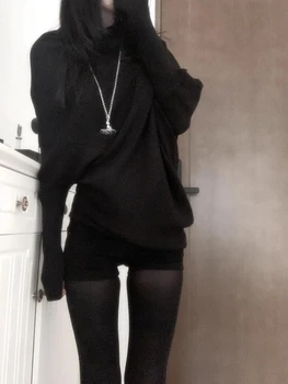 Y2k Korean Fashion Slim Batwing Sleeve Autumn Sweaters 2000s Pure Color Subculture Casual Long Sleeve Pullovers Sweaters Chic 1