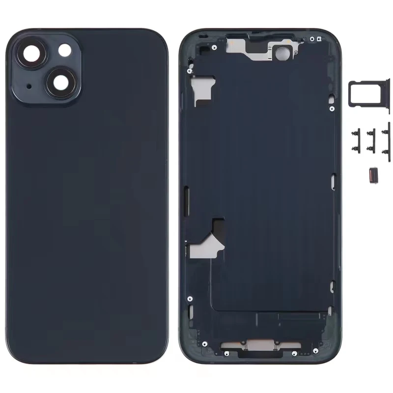 

High Quality For iphone 14 Plus Housing Cover Battery Door Rear Chassis Middl Frame with Back Glass + SIM Tray + Side Key Parts