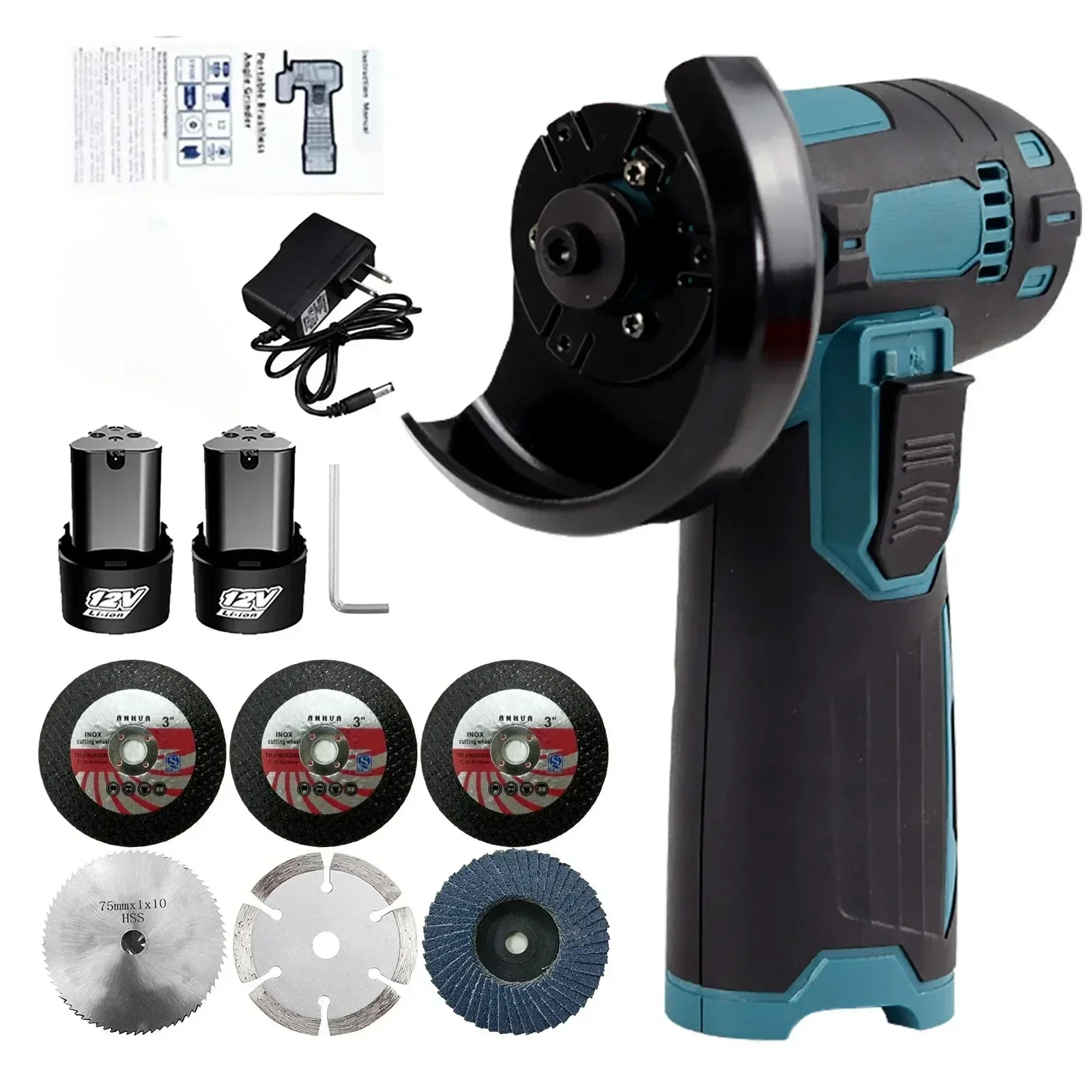 

12V 19500rpm Brushless Electric Angle Grinder Cordless Mini Polishing Machine Diamond Tile Wood Stone Cutting Grinder Tools