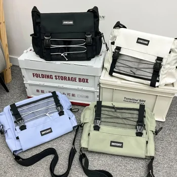 حقيبة كروس هاراجوكو للمراهقين من النايلون مع حقيبة شبكية، حقيبة كتف لطلاب الحرم الجامعي المدرسي، حقيبة ساعي أنيقة متعددة الجيوب