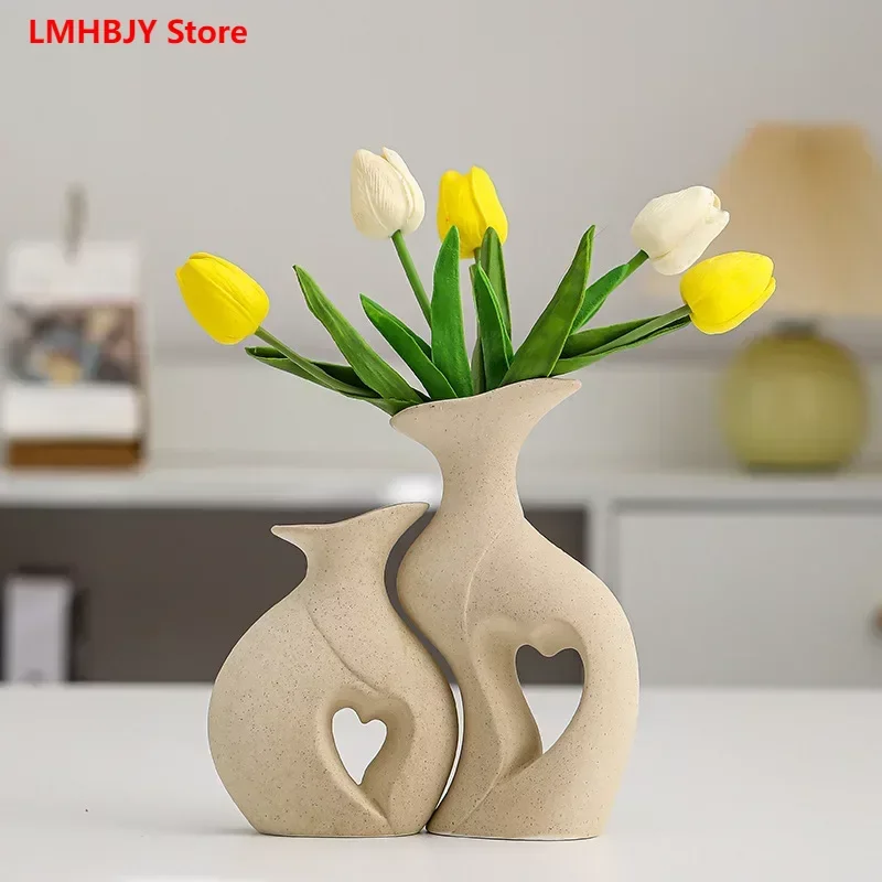 

LMHBJY Creative Ceramic Vase Combination White Simple and High-end Decoration Inset Style Home Living Room Desktop