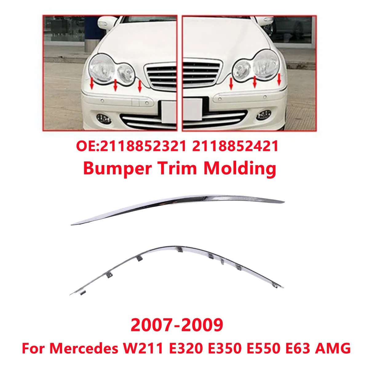 PairCarFrontBumperChromeTrimMoldingReplacement2118852321