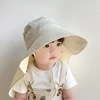 Solid Color Summer Sun Hat for Boy Girl Korean Big Brim Fisherman Cap Kids Quick Dry Mesh Anti UV Beach Cap with Neck Cover 1