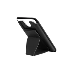 Premium Magnetic Leather Card Wallet with Foldable Kickstand - Sleek and Functional Phone Credit Card Holder (Black)