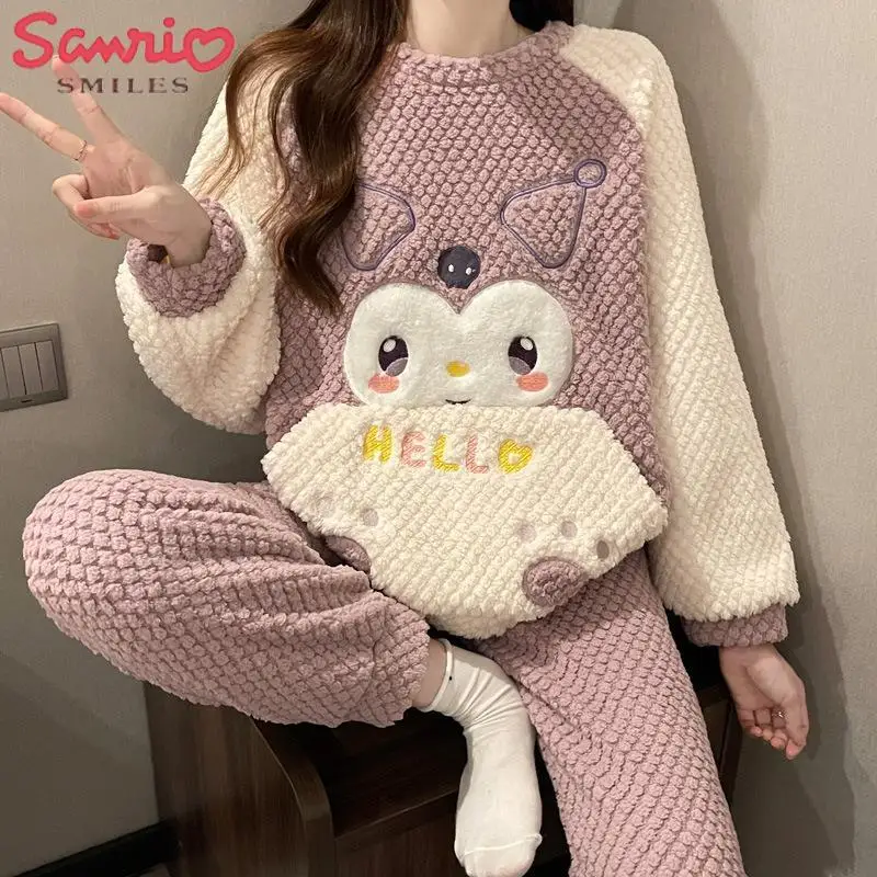 

Sanrios koomi Y2K флисовый пижамный комплект Cinnamoroll Pochacco, мультяшный плюшевый пижамный комплект, милый Пижама-кардиган подарок для девочек