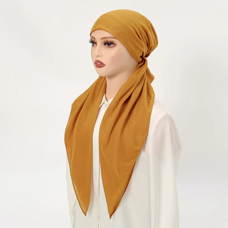 Cotton Linen Elastic Headband Cap for Woman Muslim Hijab Hat Lady Fashion Instant Scarf Islamic Turban Bandana 65X23Cm 4