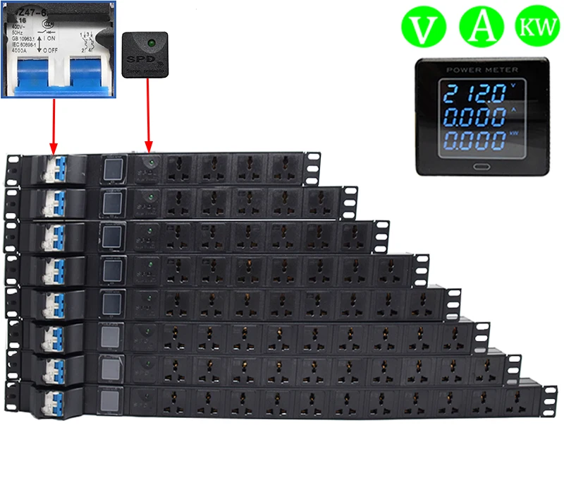 

PDU Power Strip 4000/8000W 16A/32A Air Switch Surge Protector+Digital Display Meter 2-10 Way Socket without Line