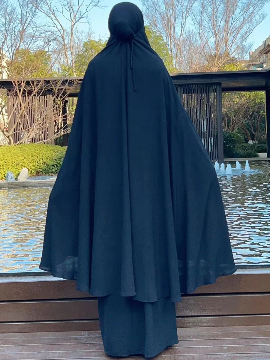 

2 Pieces Muslim Set Abaya Dress+Hijab Khimar Suit Women Plain Prayer Ramadan Eid Dubai Turkey African Islam Matching Outfit