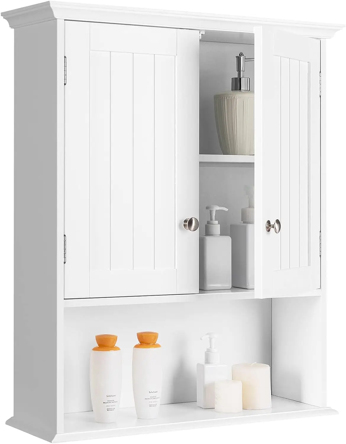 Bathroom Wall Cabinet, Wooden Hanging Storage Cabinet with Doors & Shelves, Multipurpose Storage Cabinet for Bathroom Kitchen