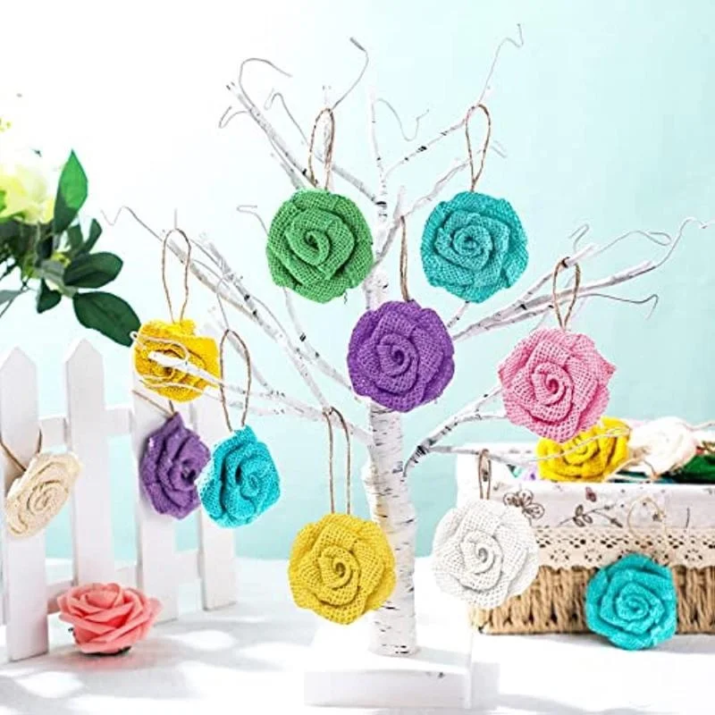 

24 Pcs Summer Decorations for Tree Easter Spring Tree Ornaments Spring Wreath Burlap Flower Ornaments for Tree Hanging