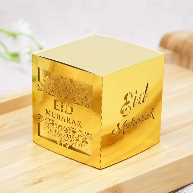 5/10pcs Eid Mubarak Chocolate Candy Box Ramadan Kareem Favor Gift Box Islamic Muslim Festival Happy Al-Fitr Eid Party Supplies gold