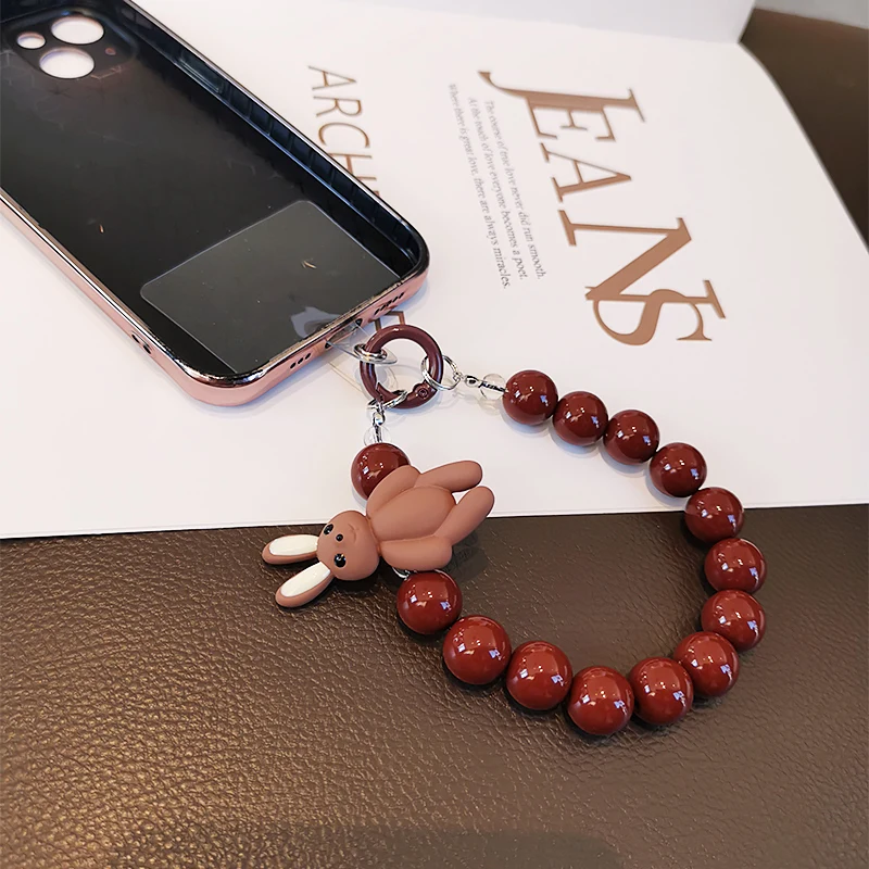 Mobile Phone Lanyard Short Hand-beaded Wrist Bunny Pendant Female Model Hand-held Chain Bead Pendant Phone Anti-lost