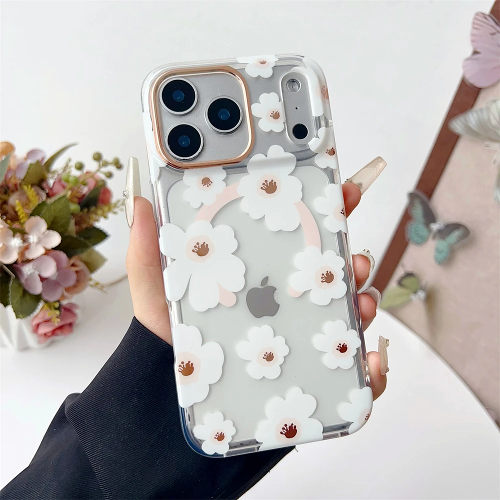 Floral Magnetic Clear Phone Case with MagSafe Wireless Charging Compatibility