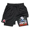 Mens 2-in-1 Athletic Gym Shorts Anime Hunter X Hunter Print Quick Dry Stretchy Active Shorts Fitness Workout Running Sportswear 2