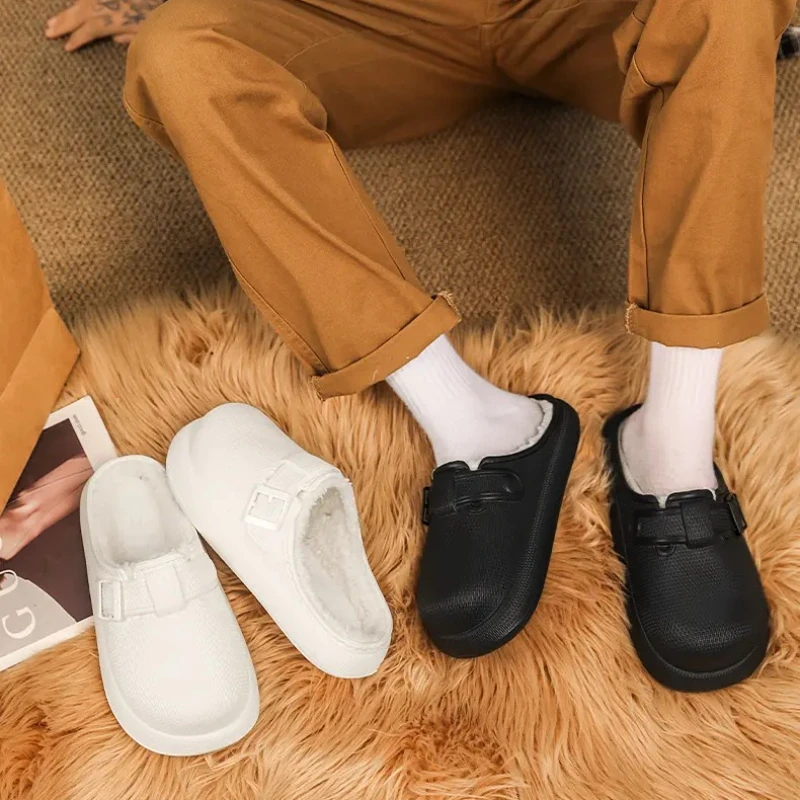 Men Winter Warm Slippers Furry Garden Shoes Soft Indoor Home Cotton Shoe EVA Plush Slides Casual Outdoor Comfortable Fur Clogs