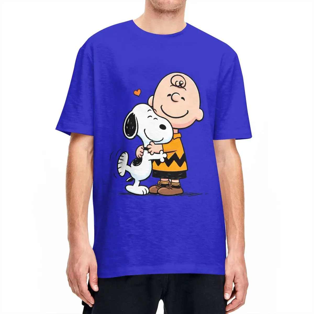 thumbnail image 1 of Camiseta de hombre de Peanuts Charlie Brown y Snoopy con corazón, dibujos animados Y2K, algodón puro, camisetas de verano con cuello redondo, ropa de talla grande, 1 of 5