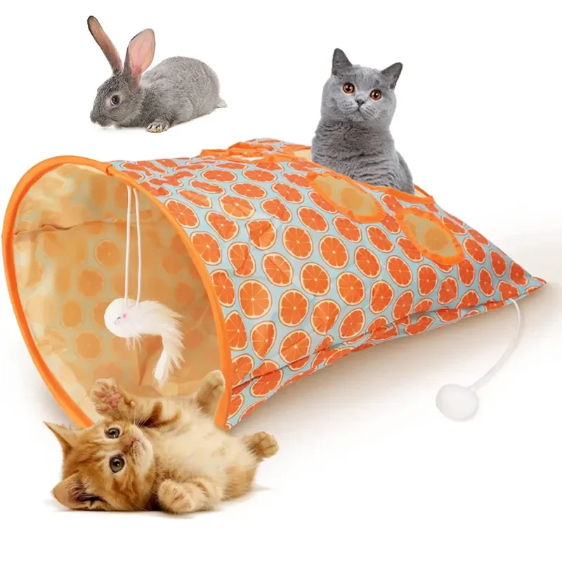 

Cats Tunnel Bag Pet Cat Toys Play Tube Kitty Training Interactive Playing Fun Toy Dangling Mouse Crinkle Sounds Tunnel with Ball