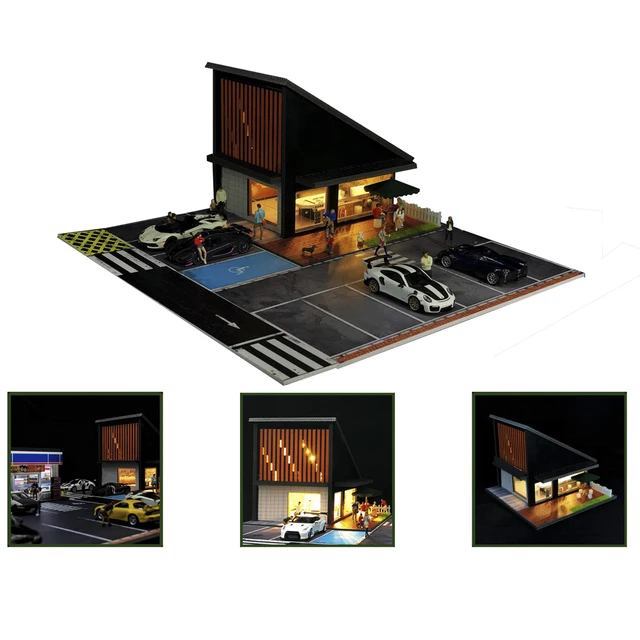 1:64 G Fans Car Dioramas Parking Lot Led Lights Vehicle Display Collection Display Usb Connector Car Store Models 6
