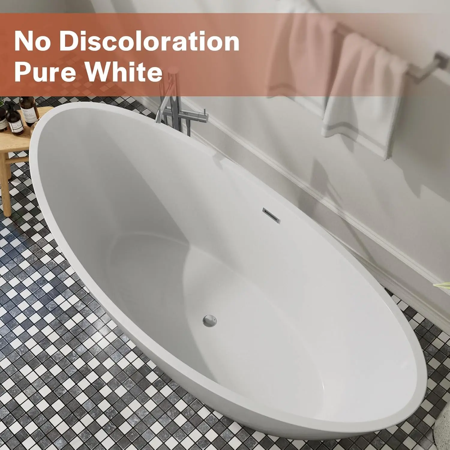 67 Inch Acrylic Freestanding Bathtub Contemporary Soaking Tub with Brushed Nickel Overflow and Drain Glossy White