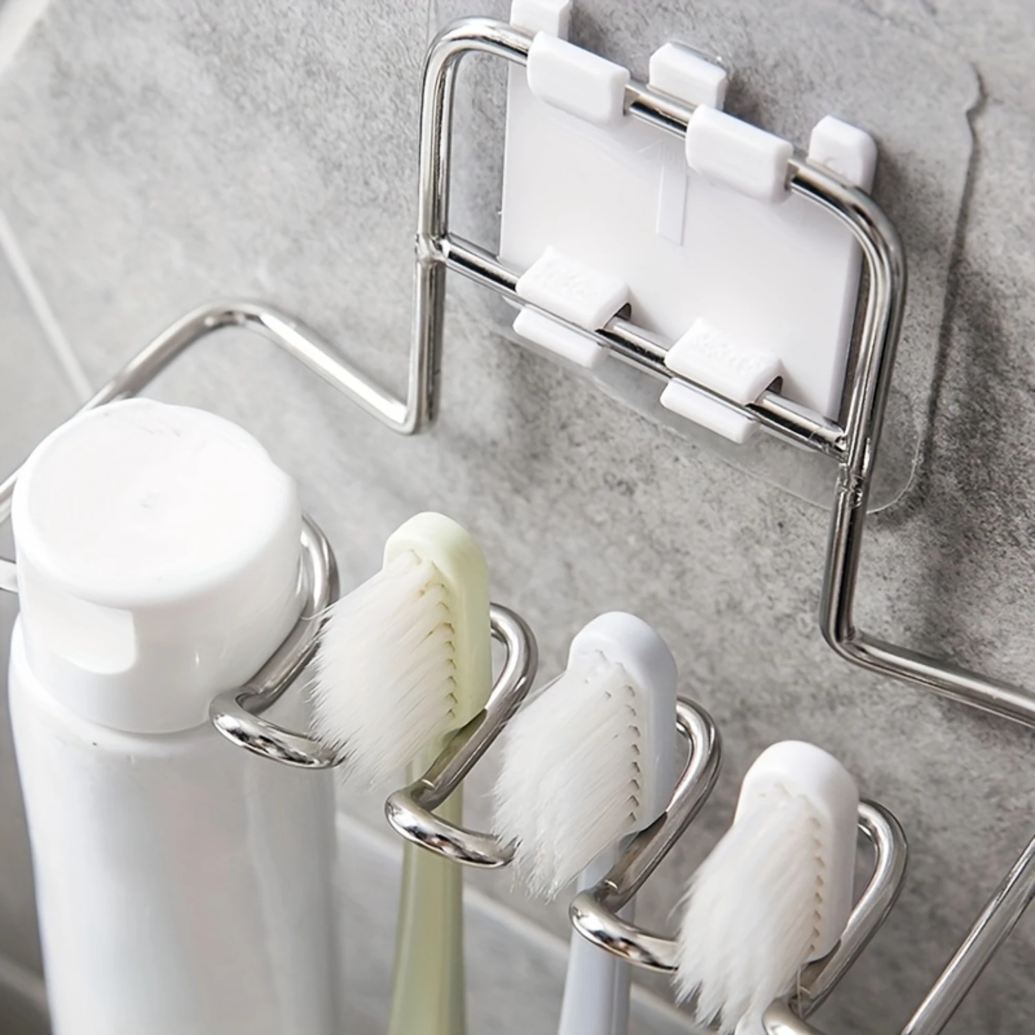 Stainless Steel Toothbrush & Toothpaste Holder-Wall-Mounted, No-Drill Installation, Multi-Functional Bathroom Organizer For T