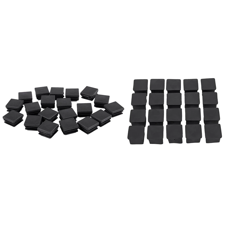 

HOT-20Pcs Square Chair Table Leg Foot Rubber Covers Protectors 25Mm X 25Mm & 20 Pcs Plastic Square Blanking End Caps Tube Insert