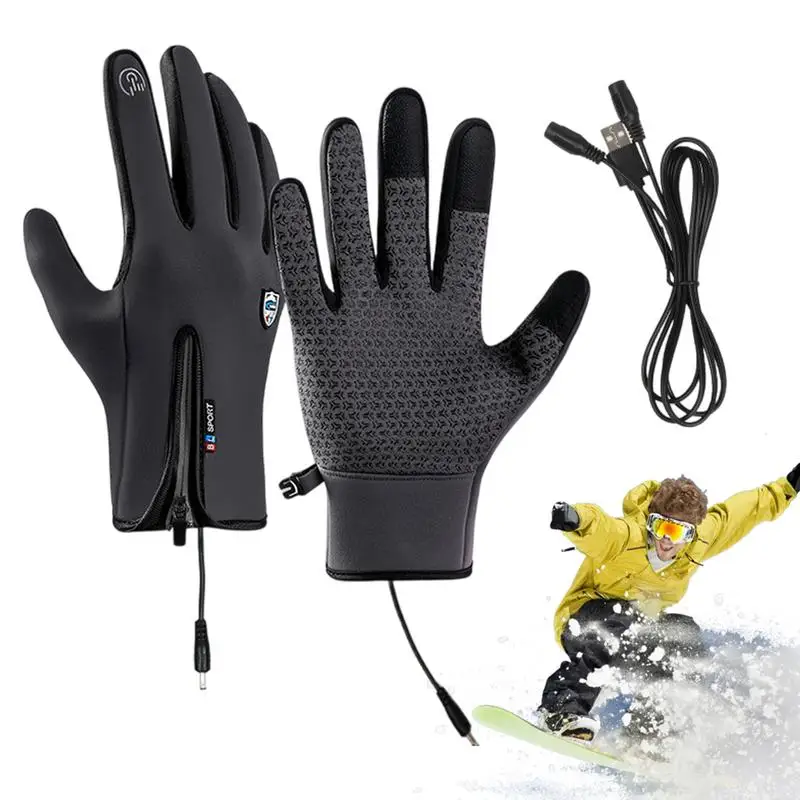 M-XL USB Touch Screen Gloves Winter Ski Gloves Windproof Heated Gloves For Women Men Cycling Running Driving Hiking Walking 2