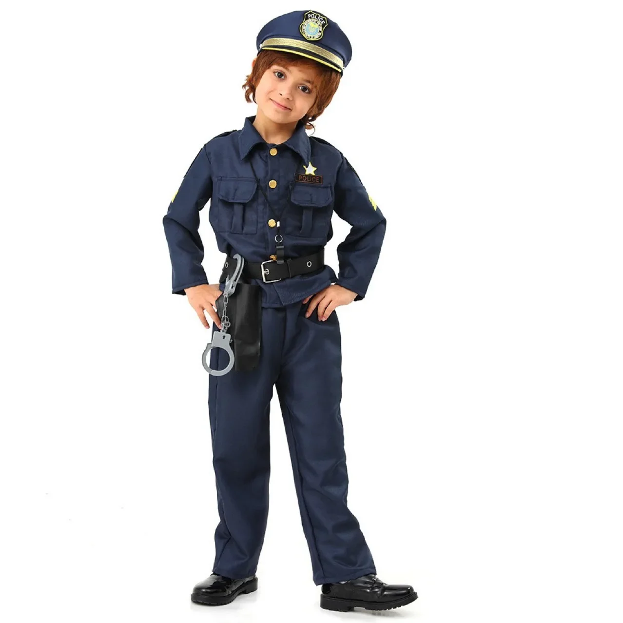 Kids America Police Costume New Year's Dress Up Police Officer Costume for Boys Cop Uniform Set with Accessories