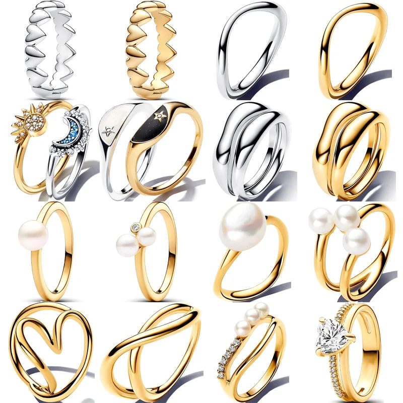925 Sterling Silver Stacking Rings with Pearls Hearts Stars Moon Sun for Women