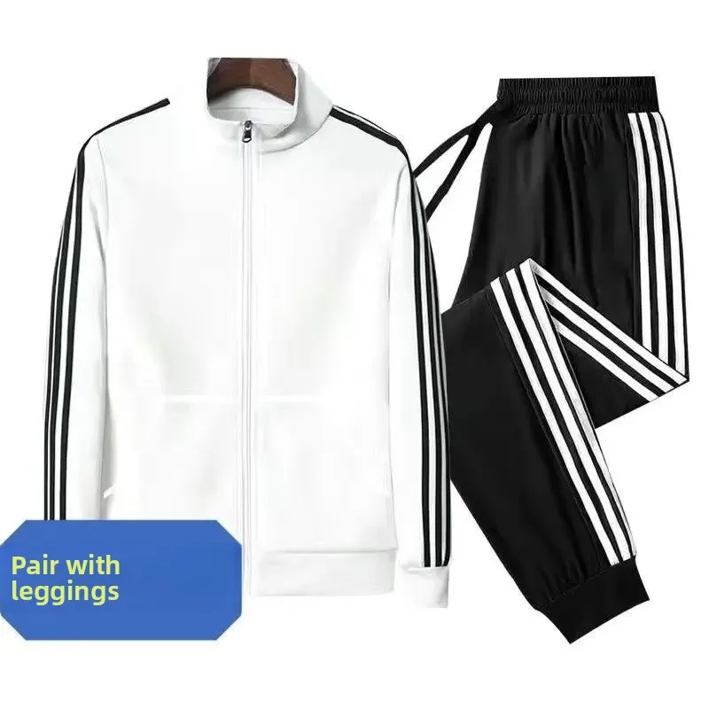 Thin three-pole suit White [Top + pants]]