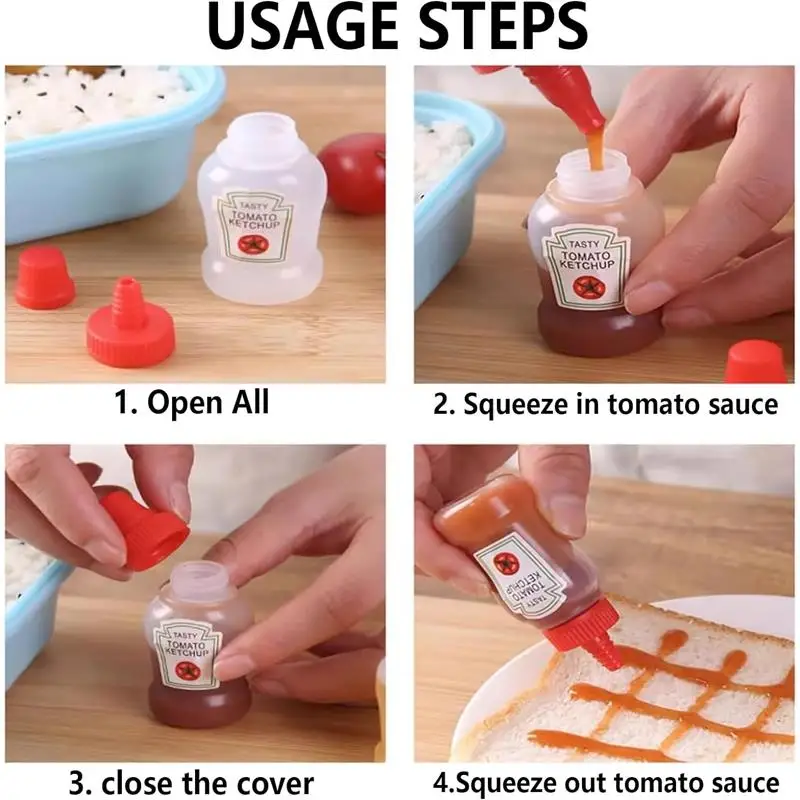 Portable Mini Sauce Bottle Squeeze Bottles Container with Caps Ketchup Dispenser Bento Soy Tomato Ketchup Bottles for BBQ Dressi