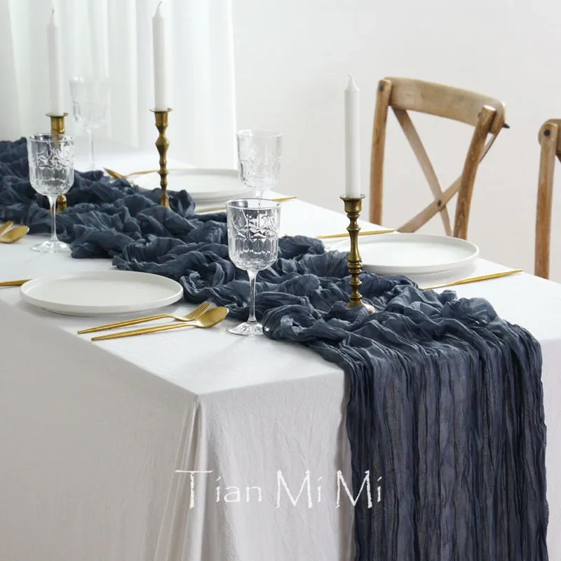 Elegant Dark Mustard Semi-Sheer Gauze Table Runner