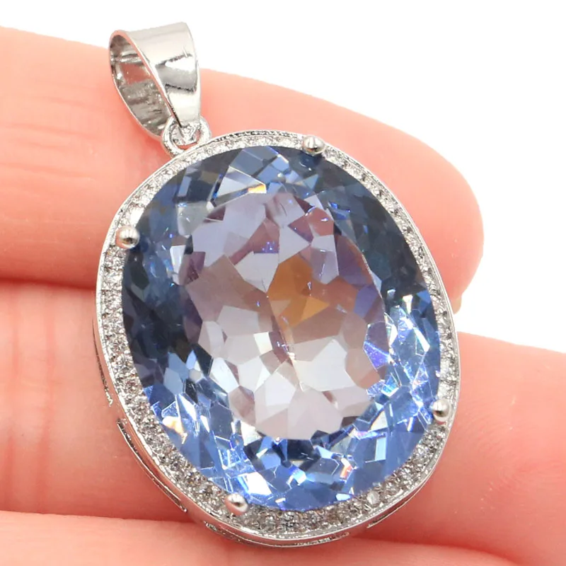 

34x21mm Gorgeous Blue Topaz Tanzanite Mystic Topaz Pink Kunzite Garnet White CZ Woman's Wedding Silver Pendant