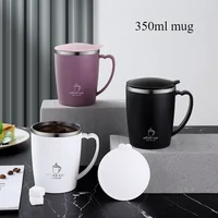 350ml Thermal Coffee Cup Double Wall Stainless Steel Heat Insulated Coffee Milk Mug with Handle and Lid Travel Drinking Tumbler 4